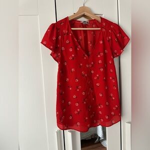H&M Red Floral V-Neck Blouse